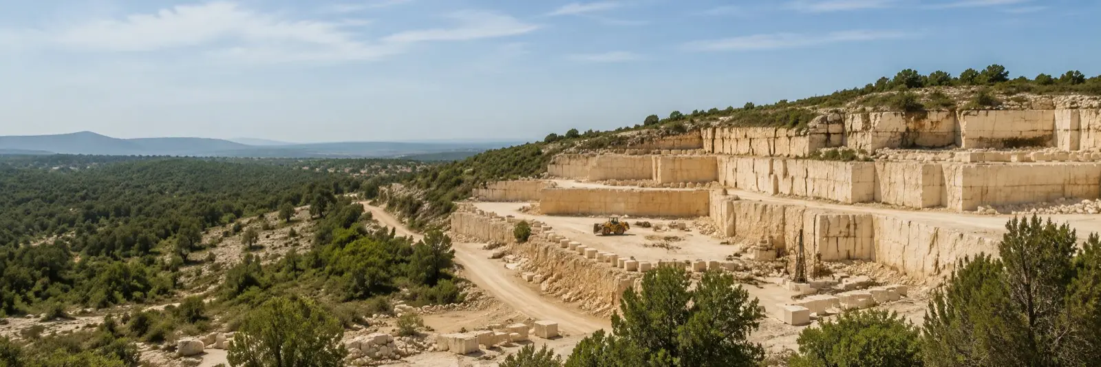 Una cava di pietra naturale a terrazze ricoperta dalla vegetazione